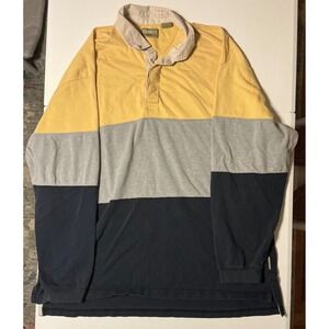 VTG Khakis by Arrow Colorblock Rugby Shirt Long Sleeve Mens XXL Yellow Grey Navy